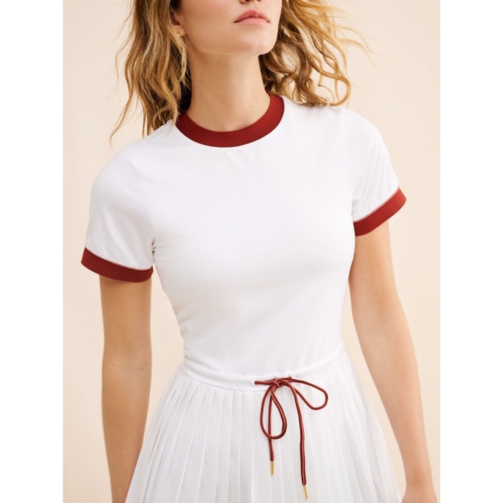 NWT Varley Trent Court Dress 30” Size Small WhitE Burnt Henna Tennis Pleated - Picture 3 of 10